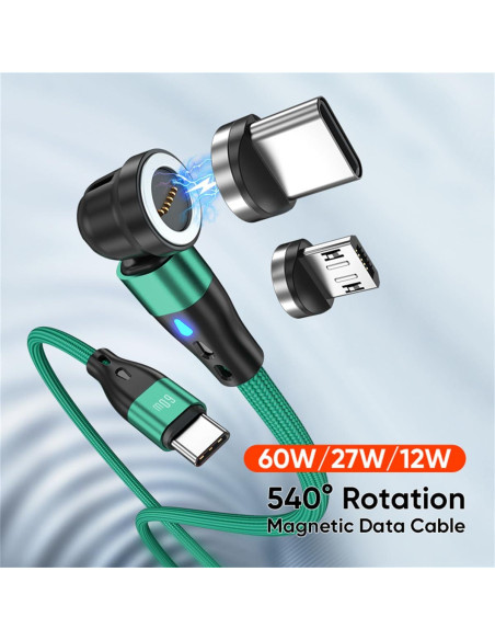 Cable de Carga Magnético 60W USB-C y Micro USB - 4 Piezas