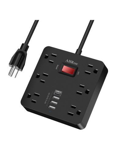 Regleta de Enchufes AHRISE 6 Salidas AC y 4 USB Carga Rápida