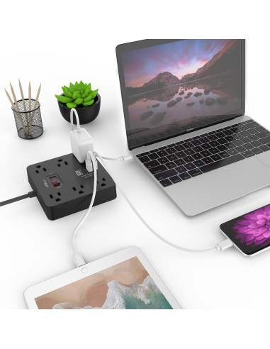 Regleta de Enchufes AHRISE 6 Salidas AC y 4 USB Carga Rápida