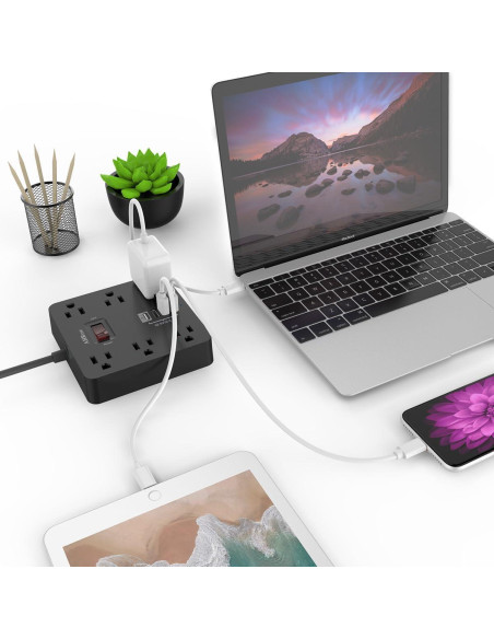 Regleta de Enchufes AHRISE 6 Salidas AC y 4 USB Carga Rápida