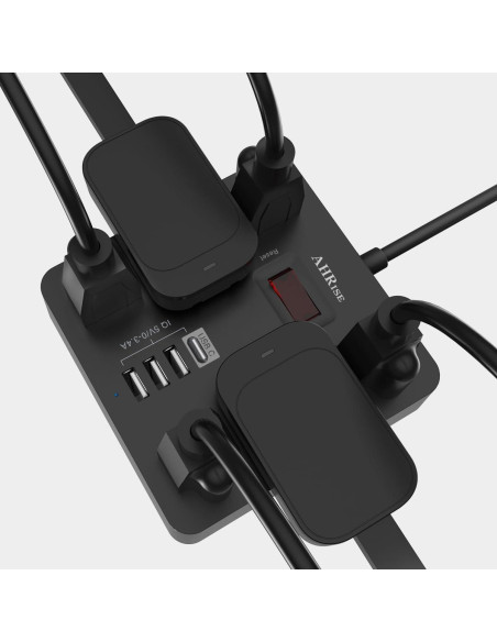Regleta de Enchufes AHRISE 6 Salidas AC y 4 USB Carga Rápida