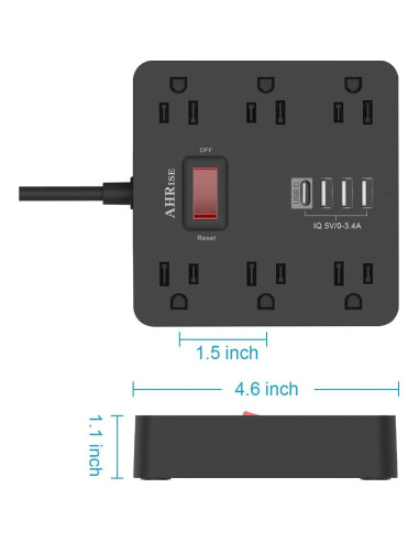 Regleta de Enchufes AHRISE 6 Salidas AC y 4 USB Carga Rápida