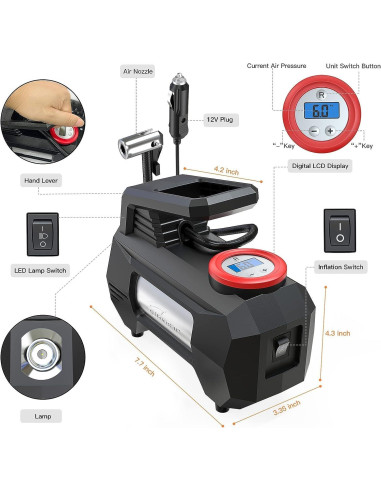 Compresor de Aire Portátil HAUSBELL 150 PSI 120W con Manómetro