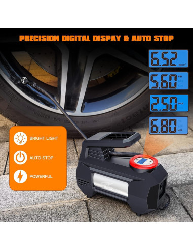 Compresor de Aire Portátil HAUSBELL 150 PSI 120W con Manómetro