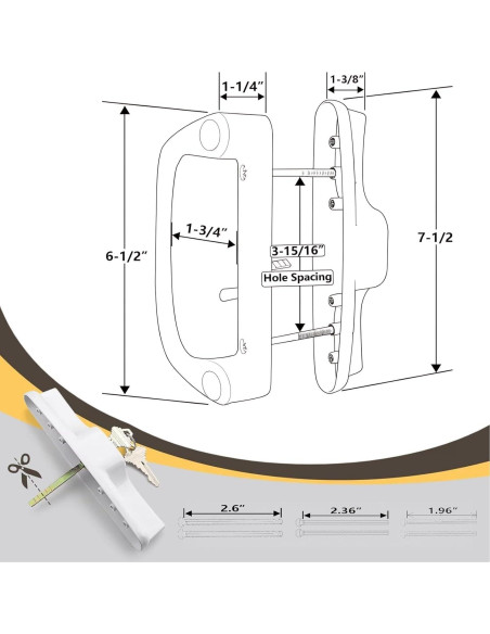 Juego de Manijas de Puerta Corredera Ruigrit con Cerradura Blanca