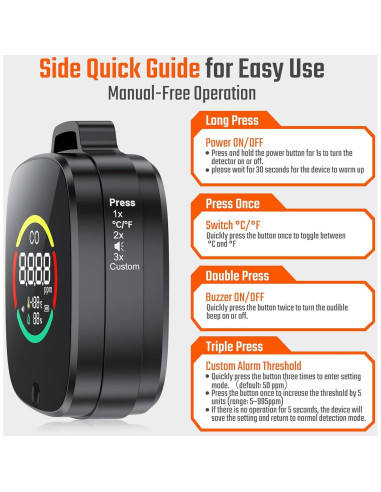 Detector de Monóxido de Carbono Portátil Veevvio HB-04 3 en 1