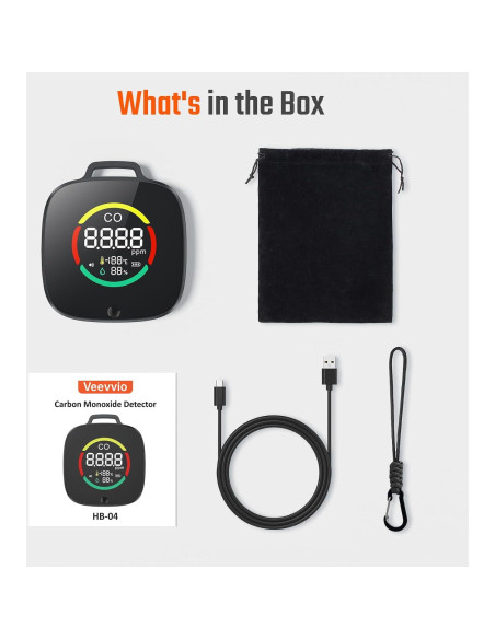 Detector de Monóxido de Carbono Portátil Veevvio HB-04 3 en 1