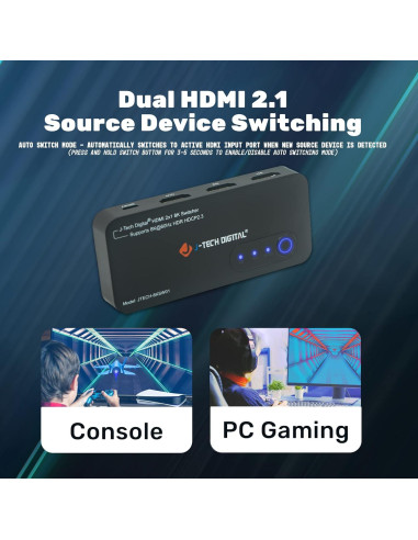 Interruptor HDMI 2.1 J-Tech Digital JTECH-8KSW01 8K 60Hz