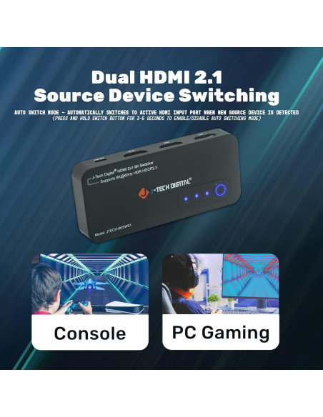 Interruptor HDMI 2.1 J-Tech Digital JTECH-8KSW01 8K 60Hz