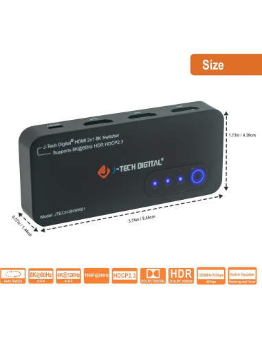 Interruptor HDMI 2.1 J-Tech Digital JTECH-8KSW01 8K 60Hz