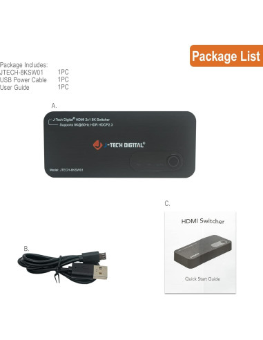 Interruptor HDMI 2.1 J-Tech Digital JTECH-8KSW01 8K 60Hz