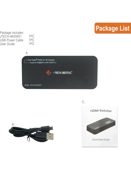 Interruptor HDMI 2.1 J-Tech Digital JTECH-8KSW01 8K 60Hz