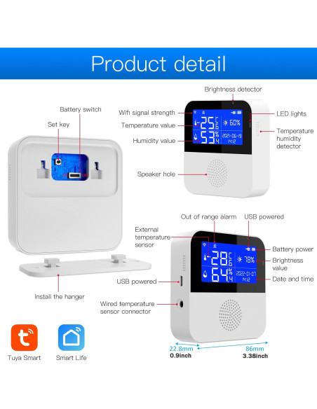 Termómetro Higrómetro WiFi Gaoducash SNT958W con Sonda