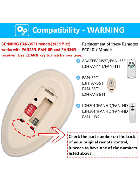 Control Remoto CENMING FAN-35T1 para Ventilador de Techo