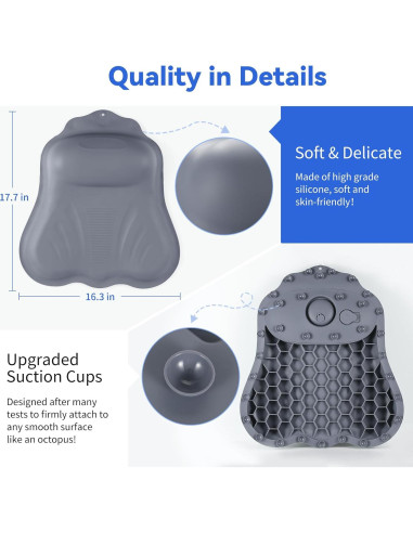 Almohada de Baño Goowin de Silicona Gris con Succión Fuerte