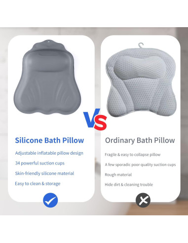 Almohada de Baño Goowin de Silicona Gris con Succión Fuerte