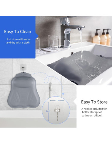 Almohada de Baño Goowin de Silicona Gris con Succión Fuerte
