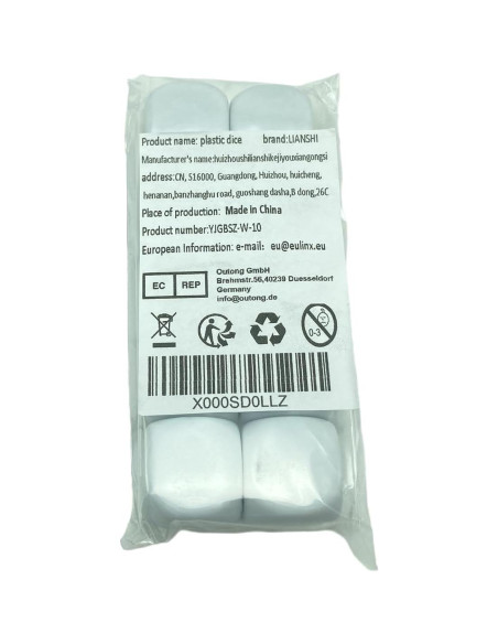 Dados Seis Caras Blancos 22mm Lianshi 10 Piezas Acrílico