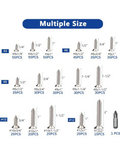 Conjunto de Tornillos de Madera JROUTH 530 Pcs Acero Inoxidable 2