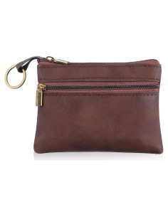 Monedero de Cuero Marrón LIQWEI con Cremallera 13x10 cm