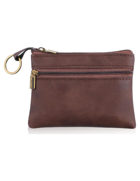 Monedero de Cuero Marrón LIQWEI con Cremallera 13x10 cm