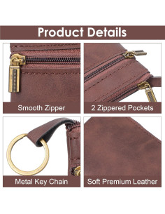 Monedero de Cuero Marrón LIQWEI con Cremallera 13x10 cm 2