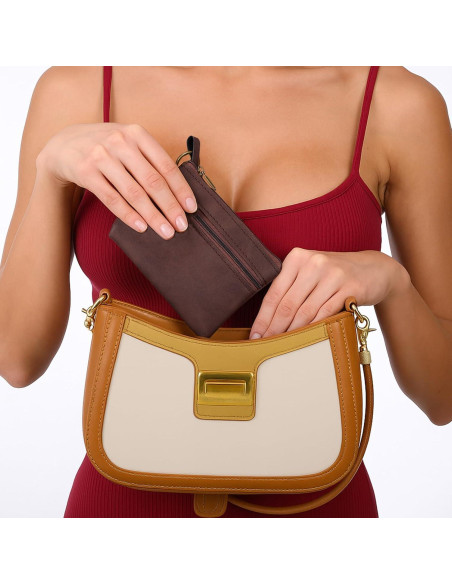 Monedero de Cuero Marrón LIQWEI con Cremallera 13x10 cm