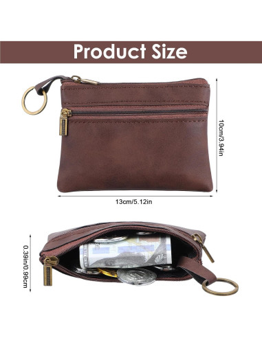 Monedero de Cuero Marrón LIQWEI con Cremallera 13x10 cm