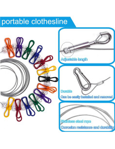 Cuerda de Ropa Portátil CHENGLAI 3.66m Ajustable con 20 Clips 2