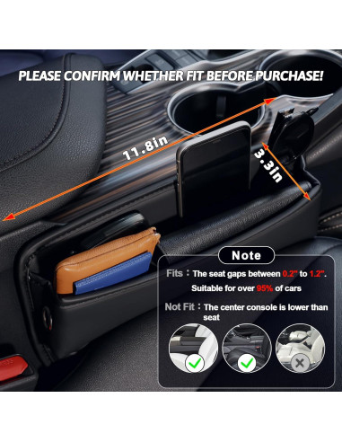 Relleno Espacio Asientos Coche JHLGRE 2 Piezas Cuero Negro