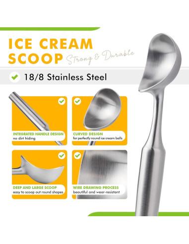 Cucharón de Helado Acero Inoxidable Saebye 158g Diseño Sin Costuras
