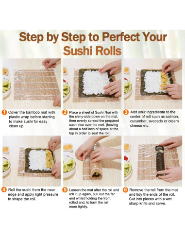 Kit de Hacer Sushi GOSGOONE 9 Piezas con Esteras de Bambú