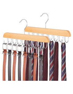 Perchero de Cinturones ELONG HOME, 2 Pack, Madera, 48 Cinturones