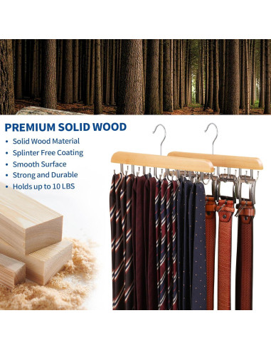 Perchero de Cinturones ELONG HOME, 2 Pack, Madera, 48 Cinturones
