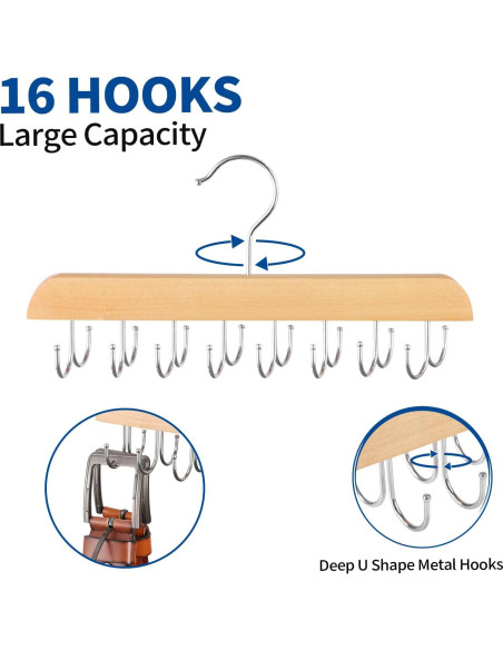 Perchero de Cinturones ELONG HOME, 2 Pack, Madera, 48 Cinturones