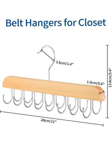 Perchero de Cinturones ELONG HOME, 2 Pack, Madera, 48 Cinturones