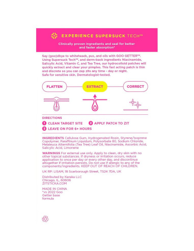 Parche Hidrocoloide ZitSticka Goo Getter 72 Piezas para Granos