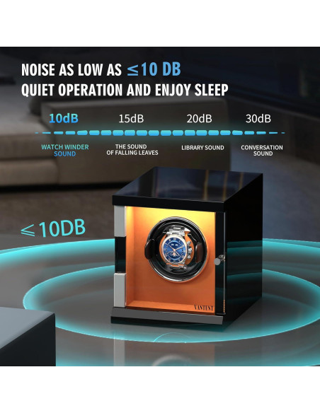 Enrollador de Reloj Automático VANTENT Negro con USB Tipo-C