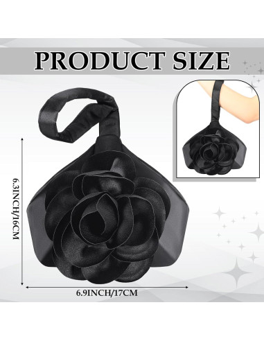 Bolso Clutch de Satén Negro Floral 3D para Mujeres - Sunnymove
