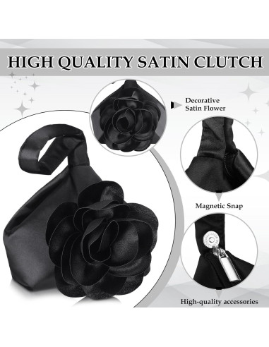 Bolso Clutch de Satén Negro Floral 3D para Mujeres - Sunnymove