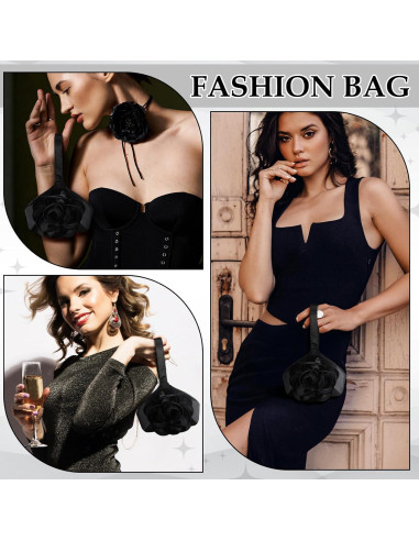 Bolso Clutch de Satén Negro Floral 3D para Mujeres - Sunnymove