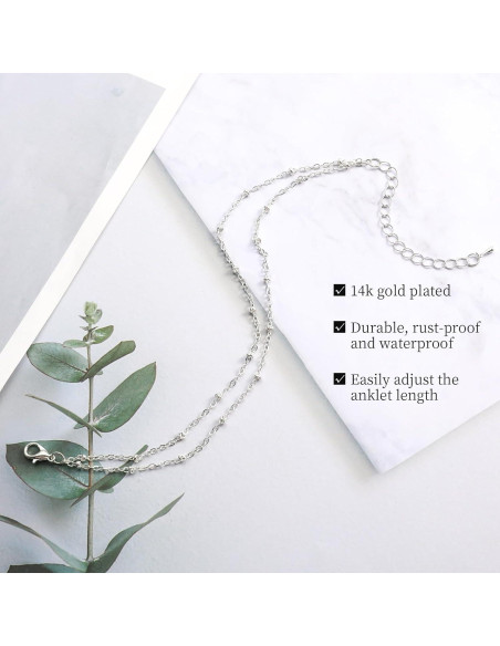 Juego de 3 Pulseras de Tobillo Plata Esterlina Ajustables