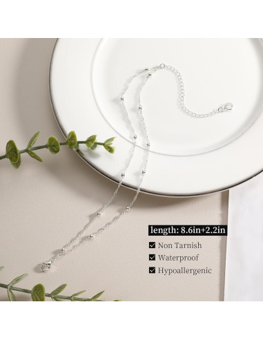 Juego de 3 Pulseras de Tobillo Plata Esterlina Ajustables