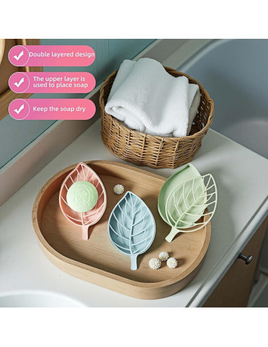 Juego de 3 Platos de Jabón Hoja Chinshwehaw - Drenaje Rápido