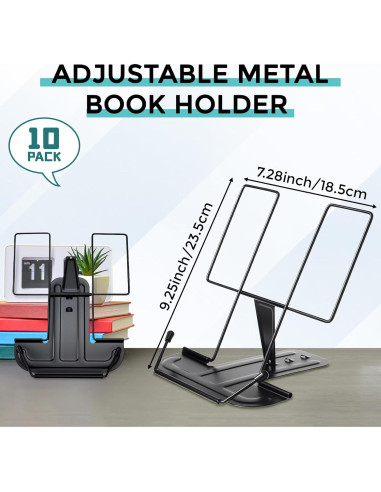 Paquete de 10 Soportes de Libro de Metal ForraFun Ajustables