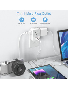 Divisor de Enchufe Múltiple TESSAN 4 Puertos CA y 3 USB 2