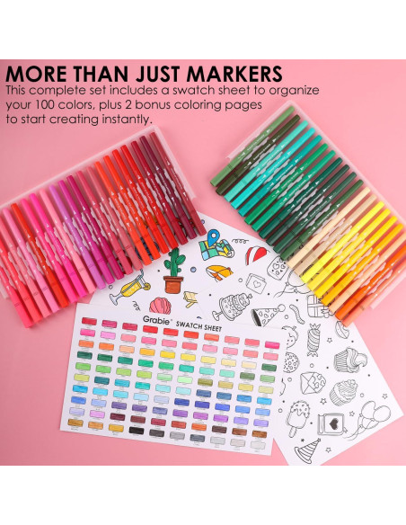 Juego de 100 Marcadores de Dibujo Grabie Doble Punta Multicolor