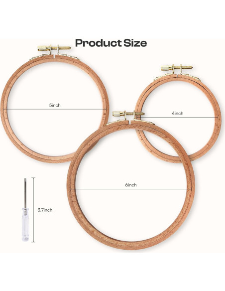 Conjunto de 3 Aros de Bordado de Madera Caydo 4-6 Pulgadas