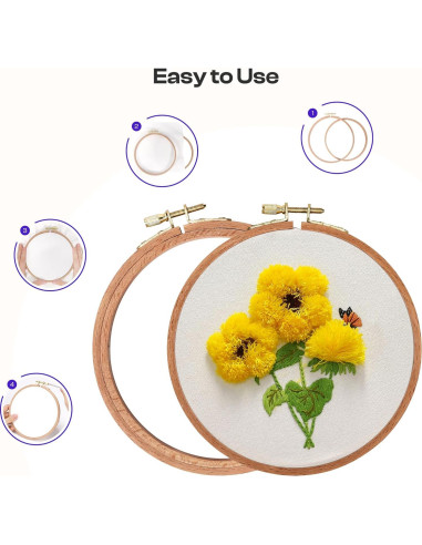 Conjunto de 3 Aros de Bordado de Madera Caydo 4-6 Pulgadas