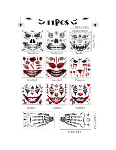 Tatuajes Faciales de Halloween ENYACOS - Payaso, Zombie, Heridas 2